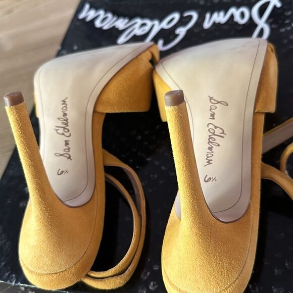 Sam Edelman Aly Ankle Strap Heel Yellow Suede NEW in Box - Picture 7 of 10